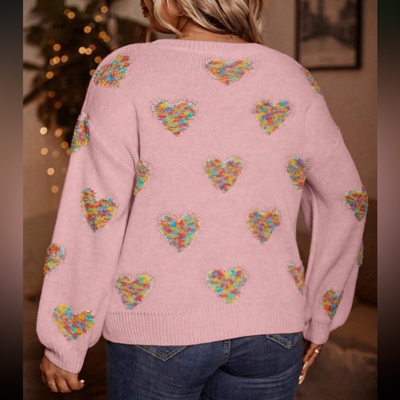 Heart Print Vday Valentine’s Day Knit Sweater Top - Picture 4 of 13